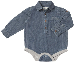 Jasper Woven Onesie- Blue/Thin White Stripe