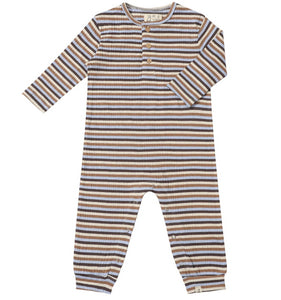 Mason Ribbed Henley Romper- Beige/Blue/Cream