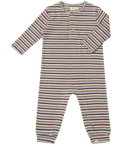 Mason Ribbed Henley Romper- Beige/Blue/Cream