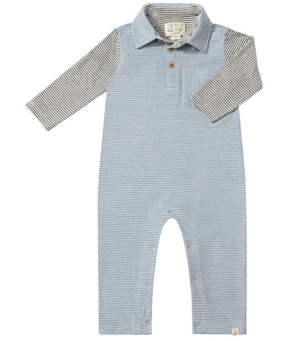 Arlington polo romper- Blue with White Arms