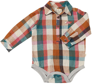 Jasper Woven Onesie- Rust Madras
