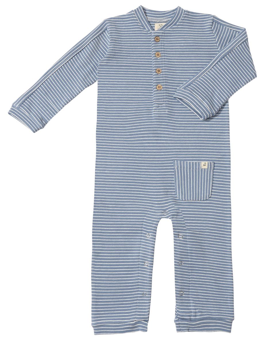 Mitch Henley Romper- Blue/white