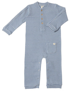 Mitch Henley Romper- Blue/white