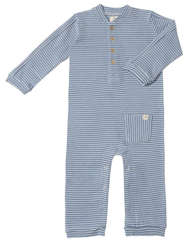 Mitch Henley Romper- Blue/white