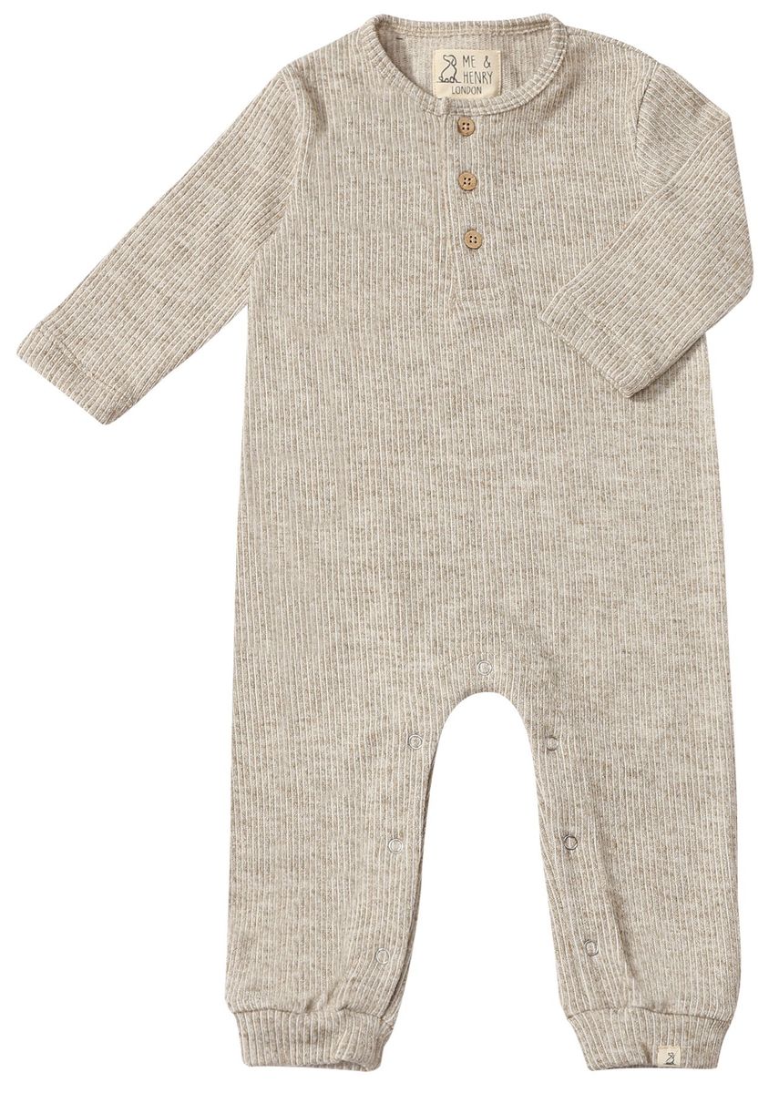 Mason Ribbed Henley Romper- Heather Biscuit