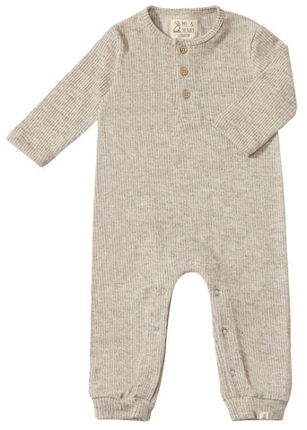 Mason Ribbed Henley Romper- Heather Biscuit