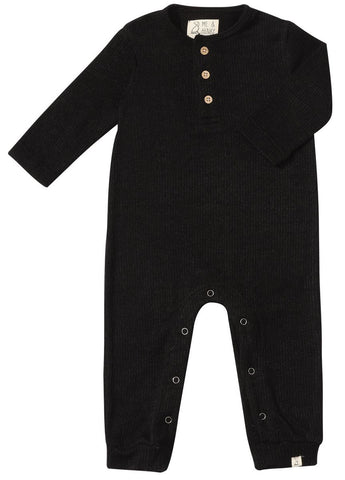 Mason Ribbed Henley Romper- Black
