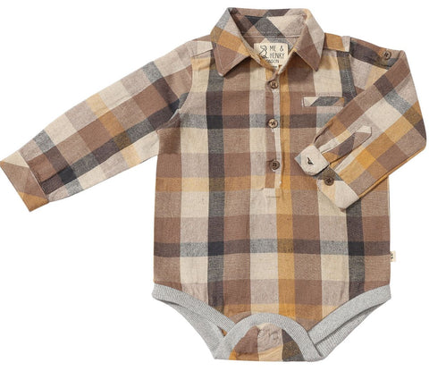 Jasper Woven Onesie- Brown Madras