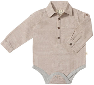 Jasper Woven Onesie- Beige micro stripe