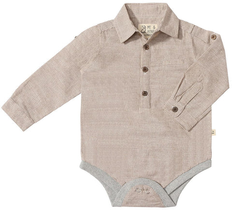 Jasper Woven Onesie- Beige micro stripe