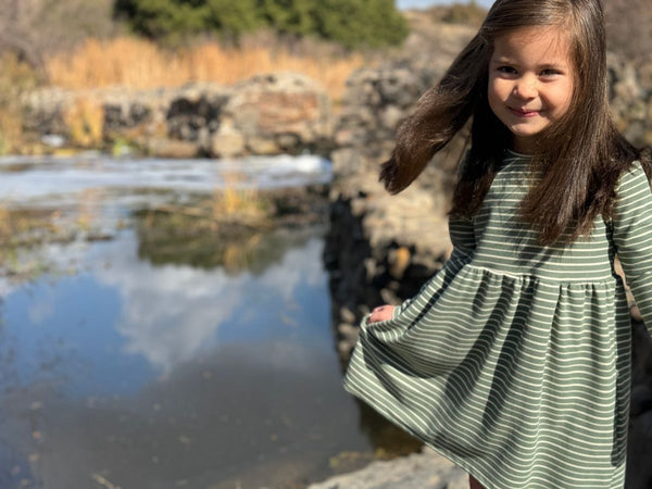 Madigan Dress- Green Stripe