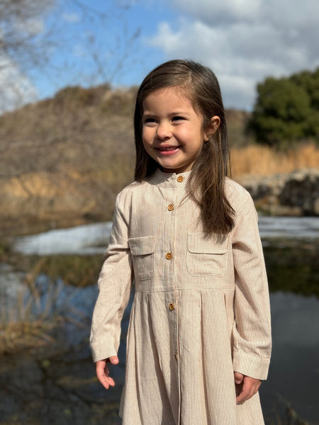 Hannah Dress- Oatmeal Stripe