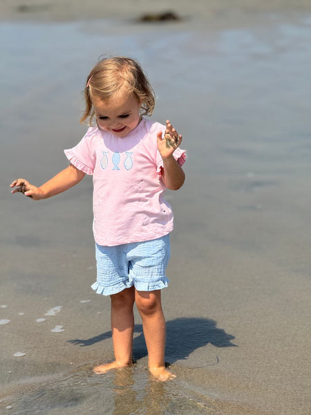 Nina 2 Piece Shorts and Tee Set - Fish Applique