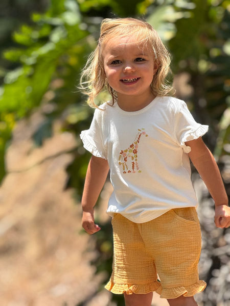 Nina 2 Piece Shorts and Tee Set - Giraffe Embroidery