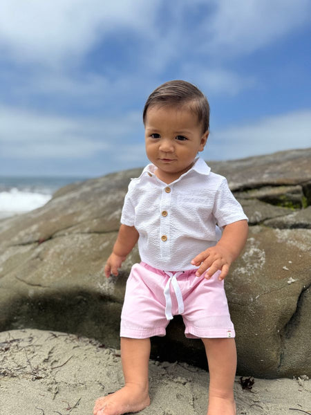 Helford Woven onesie- White seersucker