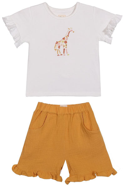 Nina 2 Piece Shorts and Tee Set - Giraffe Embroidery