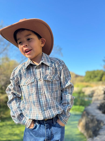HOWDY western shirt- blue/cream plaid