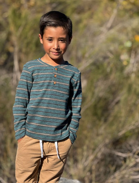 ADAMS ribbed henley- Teal Rib