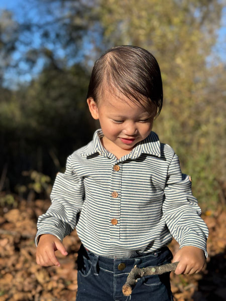 RIPLEY polo onesie- china/cream ribbed stripe
