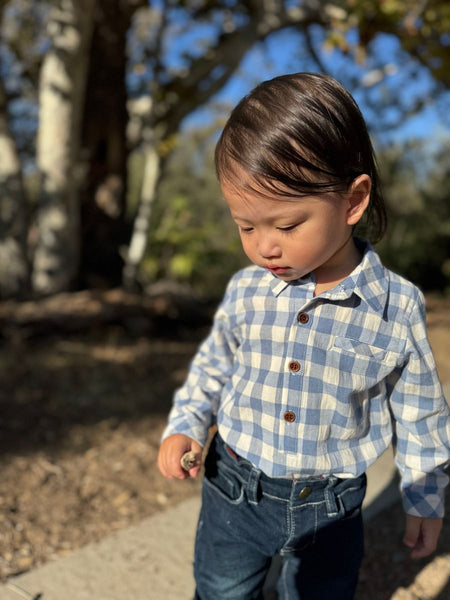 JASPER woven onesie- blue/white plaid