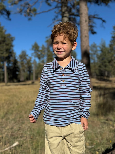 BUGGLE cosy fabric polo- blue/navy stripe