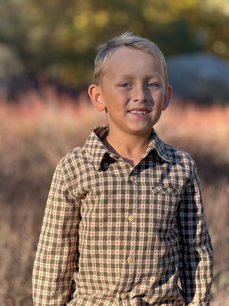 ATWOOD woven shirt - Sage/rust- stitch plaid