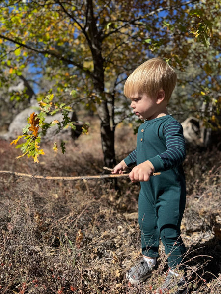 ESTILL henley romper- green/navy stripe
