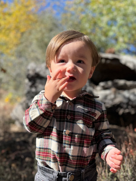 JASPER woven onesie- cream/green plaid