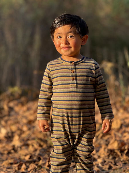 MASON ribbed henley romper- Green multi stripe rib