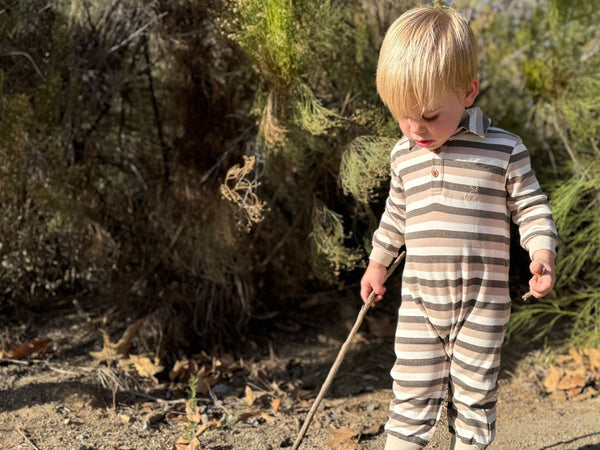 KINGSTON polo romper-Beige/grey stripe