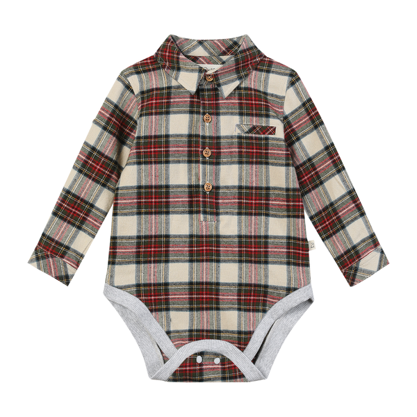 JASPER woven onesie- cream/green plaid