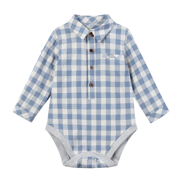 JASPER woven onesie- blue/white plaid