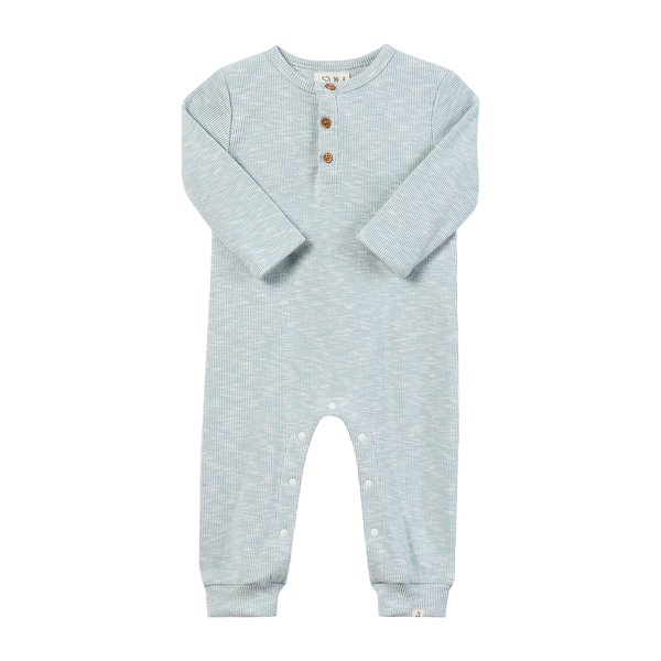 MASON ribbed henley romper- heathered blue rib