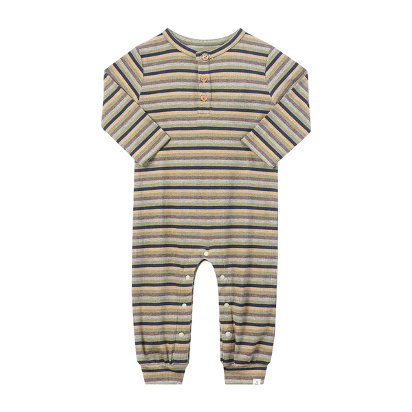MASON ribbed henley romper- Green multi stripe rib