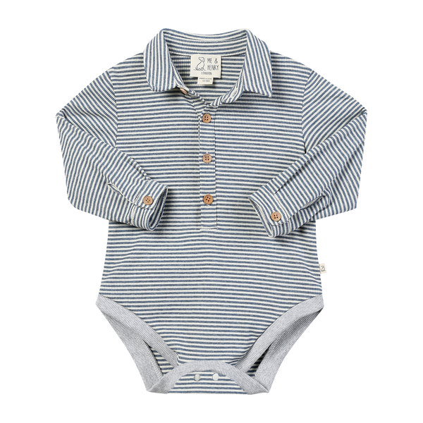 RIPLEY polo onesie- china/cream ribbed stripe