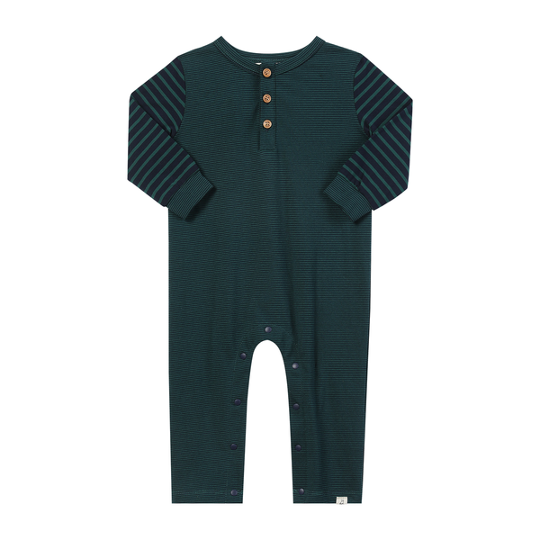 ESTILL henley romper- green/navy stripe