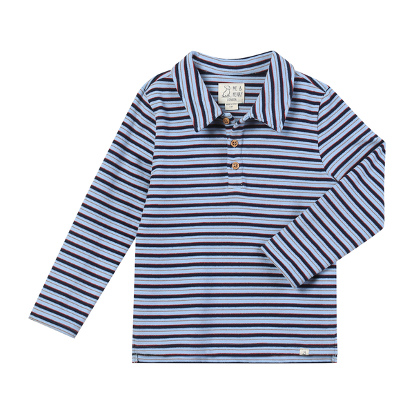BUGGLE cosy fabric polo- blue/navy stripe