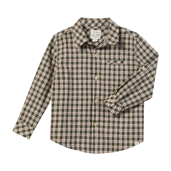 ATWOOD woven shirt - Sage/rust- stitch plaid