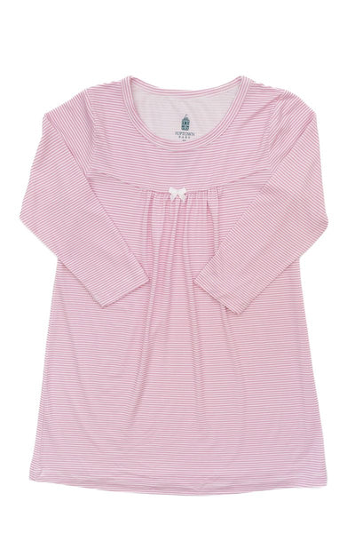 Pink Mini Stripe Girls Bamboo Dress with Bow