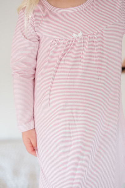Pink Mini Stripe Girls Bamboo Dress with Bow