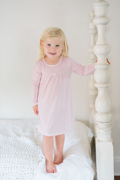 Pink Mini Stripe Girls Bamboo Dress with Bow