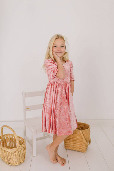 Pippa Dress in Pink Crushed Velvet