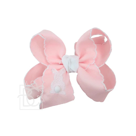 Light Pink Embroidered Easter Crochet Edge Bows- 5.5" XL Bow