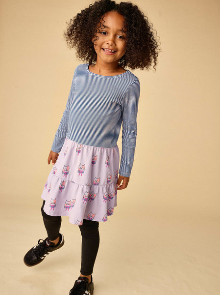 Tiered Skirted Twirl Dress- Bow Tie Cats