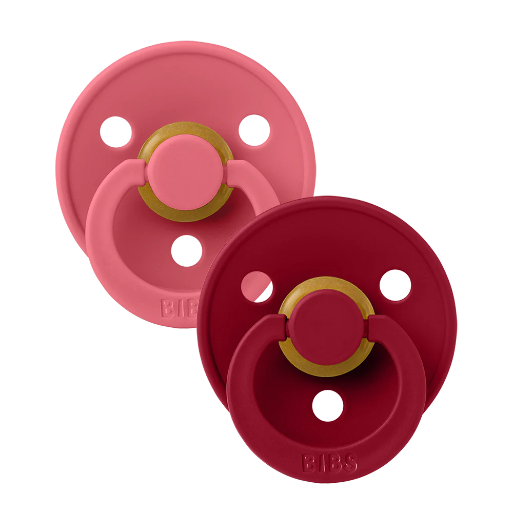 BIBS Colour Rubber 2PK Size 1- Coral/Ruby