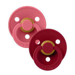 BIBS Colour Rubber 2PK Size 1- Coral/Ruby