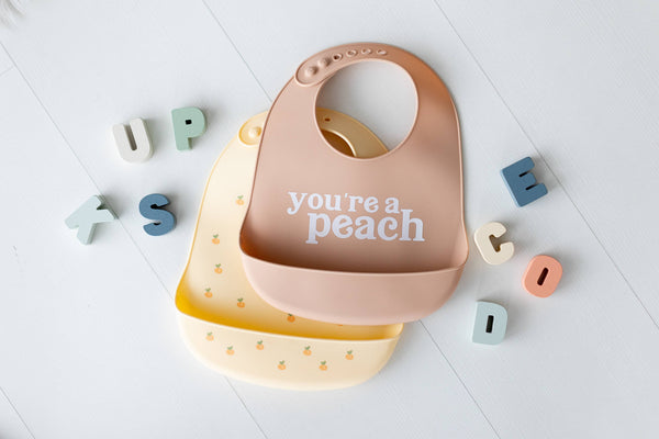 Baby Bib Set, You’re a Peach, Silicone, Set of 2