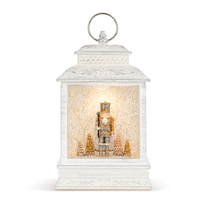 Nutcracker with Trees Lit Musical White USB Snow Globe Lantern