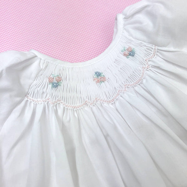 White Bubble and Bonnet with Novelty Smocking-