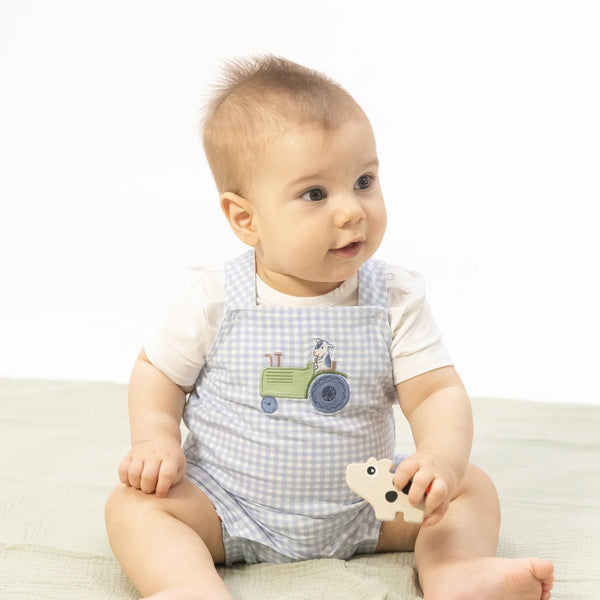 Cute Farm Animals Applique - Overall Shortie with Short Sleeve Bodysuit